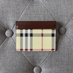 Checkered Card Holder in Beige and Brown